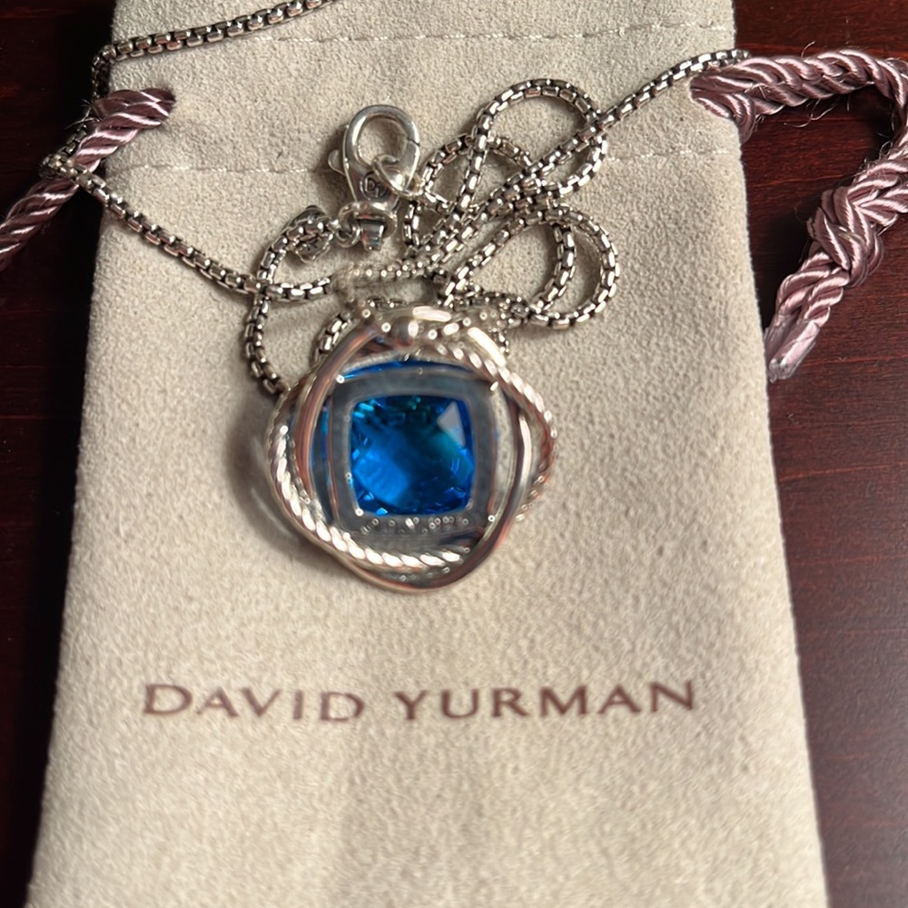 DAVID YURMAN blue topaz 925 Sterling pendant & 925 DY Sterling chain Continuance - Picture 4 of 6
